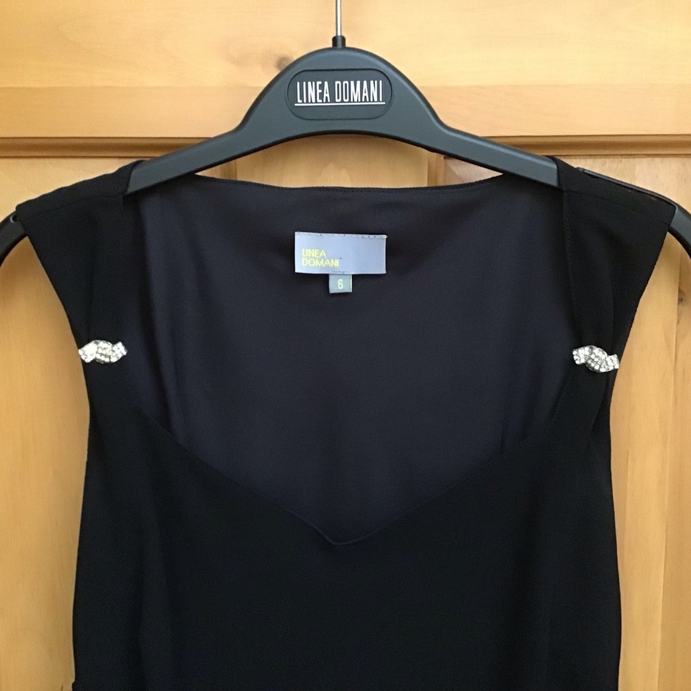 Chic Black Midi Slip Dress with Rhinestone Shoulder Accents - Picture 2 of 5